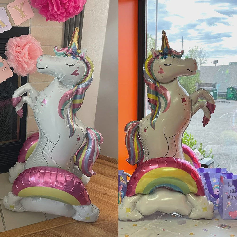 Reuze 3D Staande Eenhoorn Folieballon - Magische Regenboog & Wolk Decoratie voor Kinderfeestjes en Babyshowers