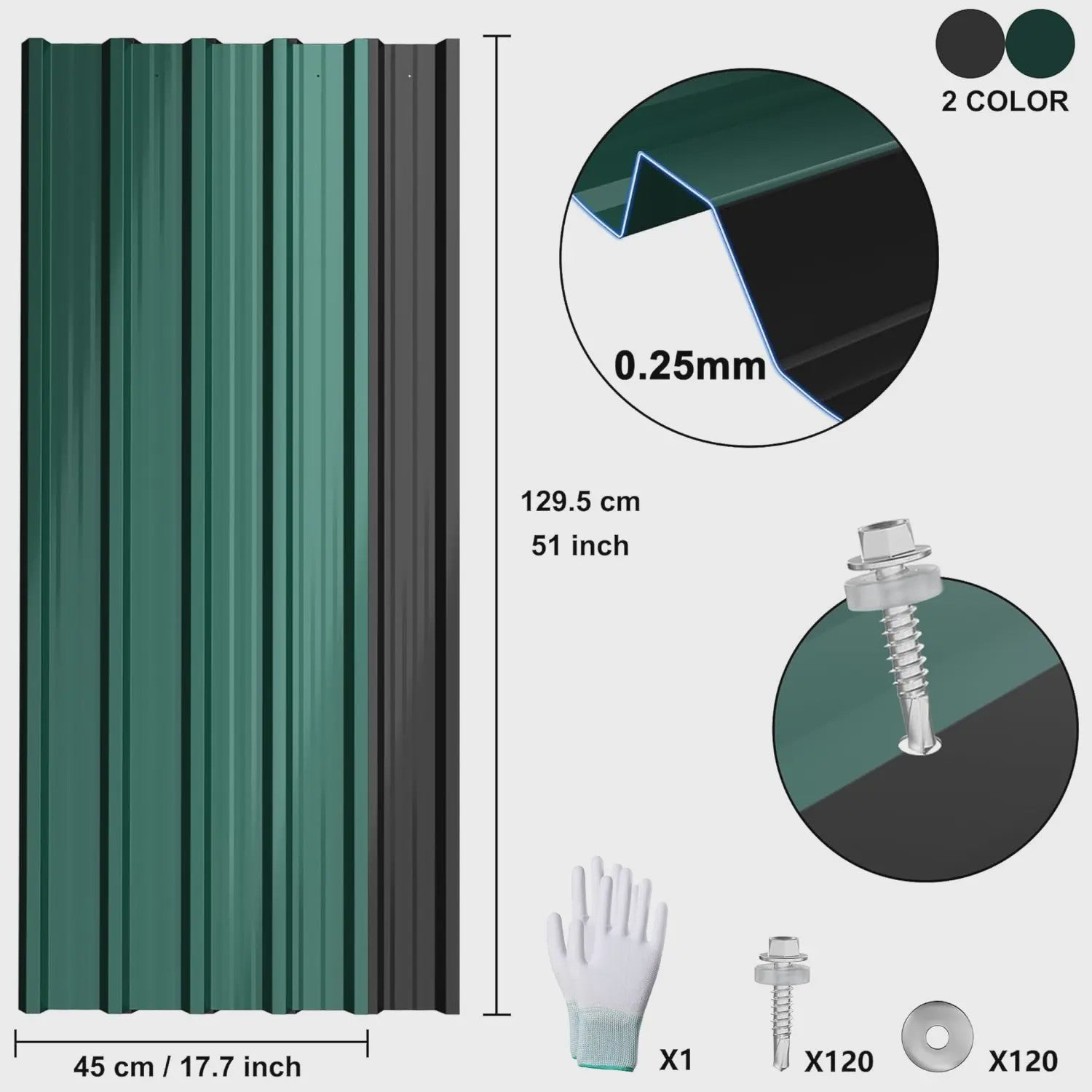 Set van 12 Trapezium Metalen Dakplaten 129.5x45cm - Weerbestendig Staal voor Schuur & Carport (7m²)