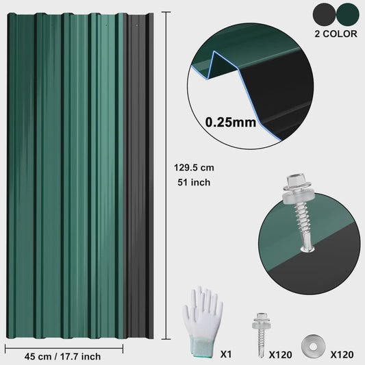 Set van 12 Trapezium Metalen Dakplaten 129.5x45cm - Weerbestendig Staal voor Schuur & Carport (7m²)