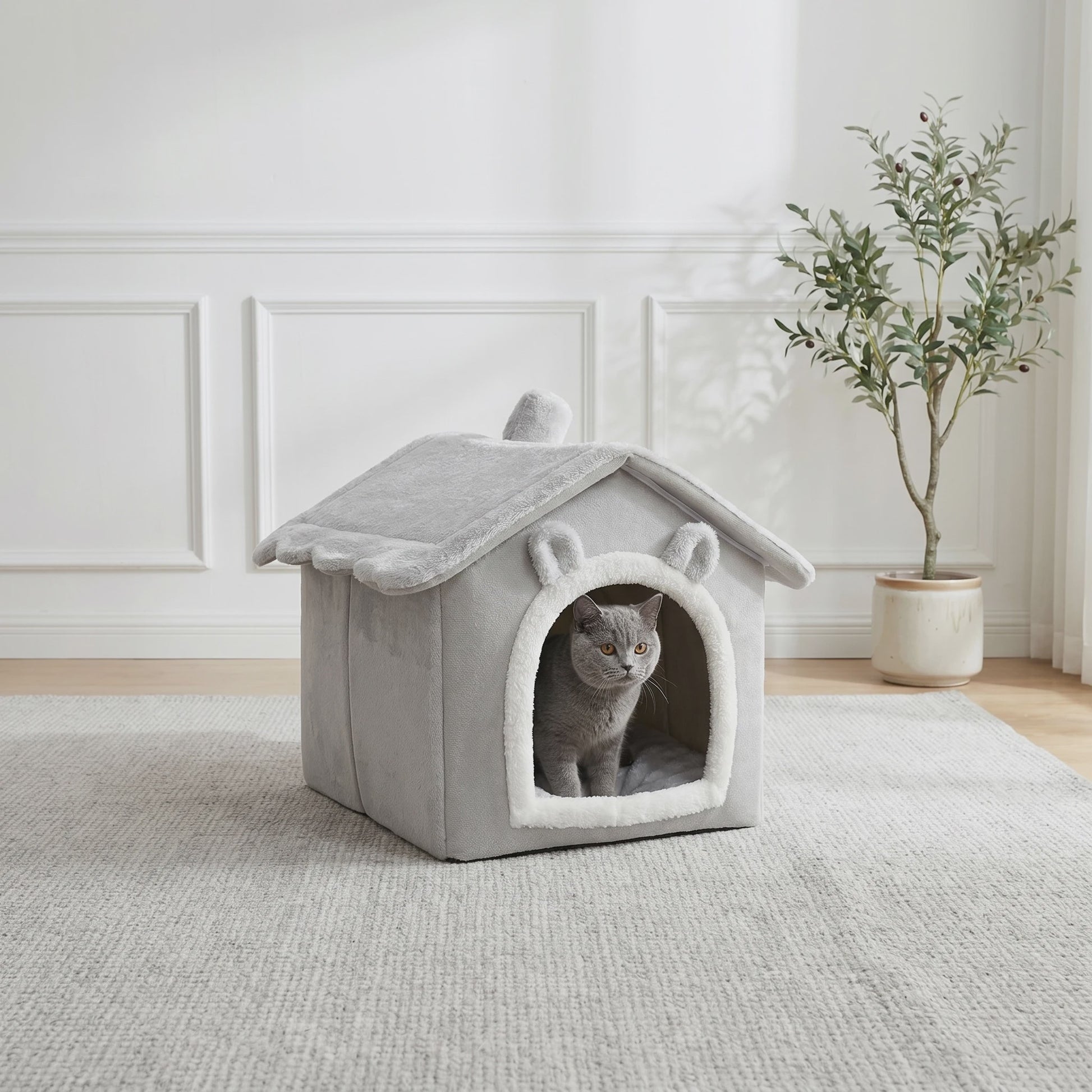 Opvouwbaar Katten- en Hondenhuisje met Uitneembaar Kussen - Wasbaar & Zacht