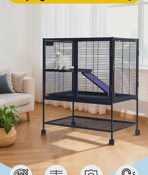 Ruime Multi-Level Kooi voor Kleine Dieren - 91 cm Hoog, Met Plateaus, Helling & Opbergruimte