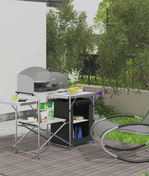 Opvouwbare Aluminium Campingkeuken met Opbergkast en Windscherm - Ideaal voor Buiten