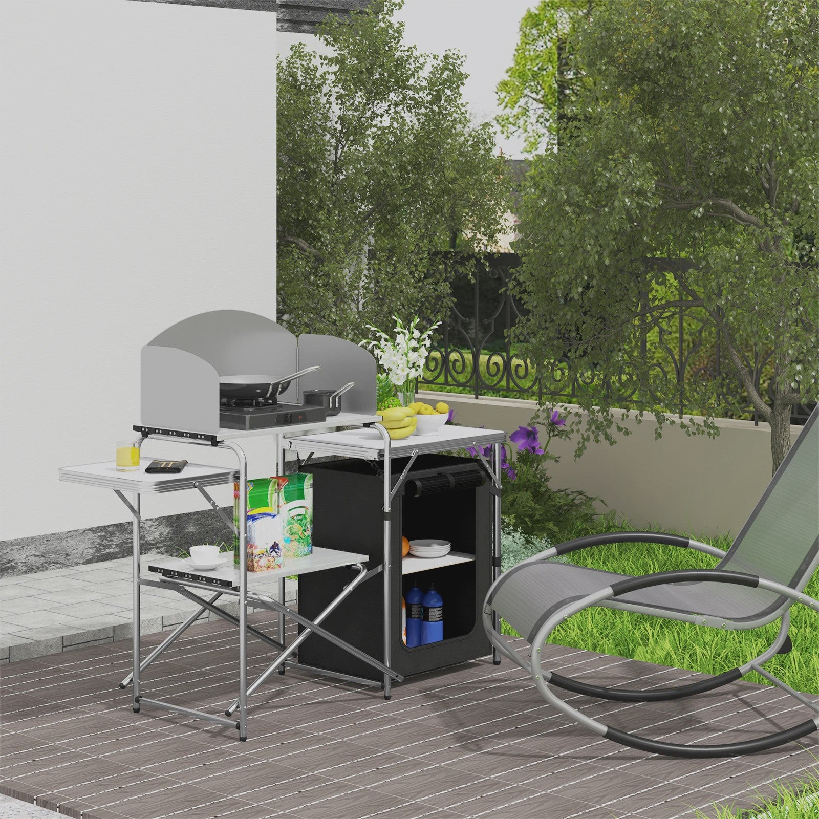 Opvouwbare Aluminium Campingkeuken met Opbergkast en Windscherm - Ideaal voor Buiten