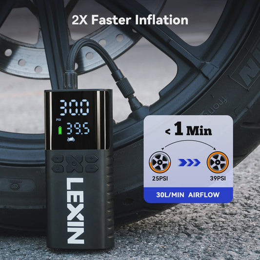 Lexin P4 Draagbare Smart Air Pump - 4000mAh Compressor voor Auto, Motor, Fiets met LED Digitaal Display