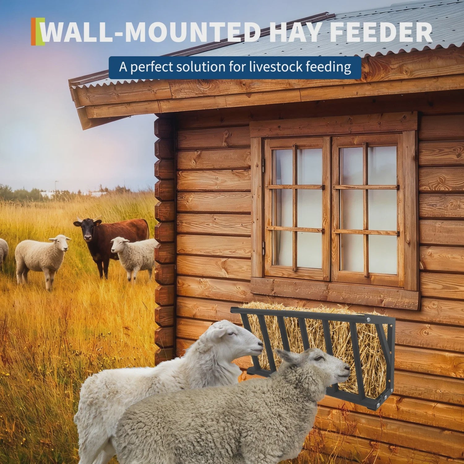 27 inch Heavy Duty Wandmontage Hooibak voor Vee, Paarden, Geiten & Schapen - Carbon Staal