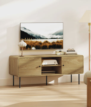 Moderne TV Meubel 120cm Eikenhout Look met Afgeronde Hoeken en Kabelmanagement - Geschikt voor TV's tot 55 Inch