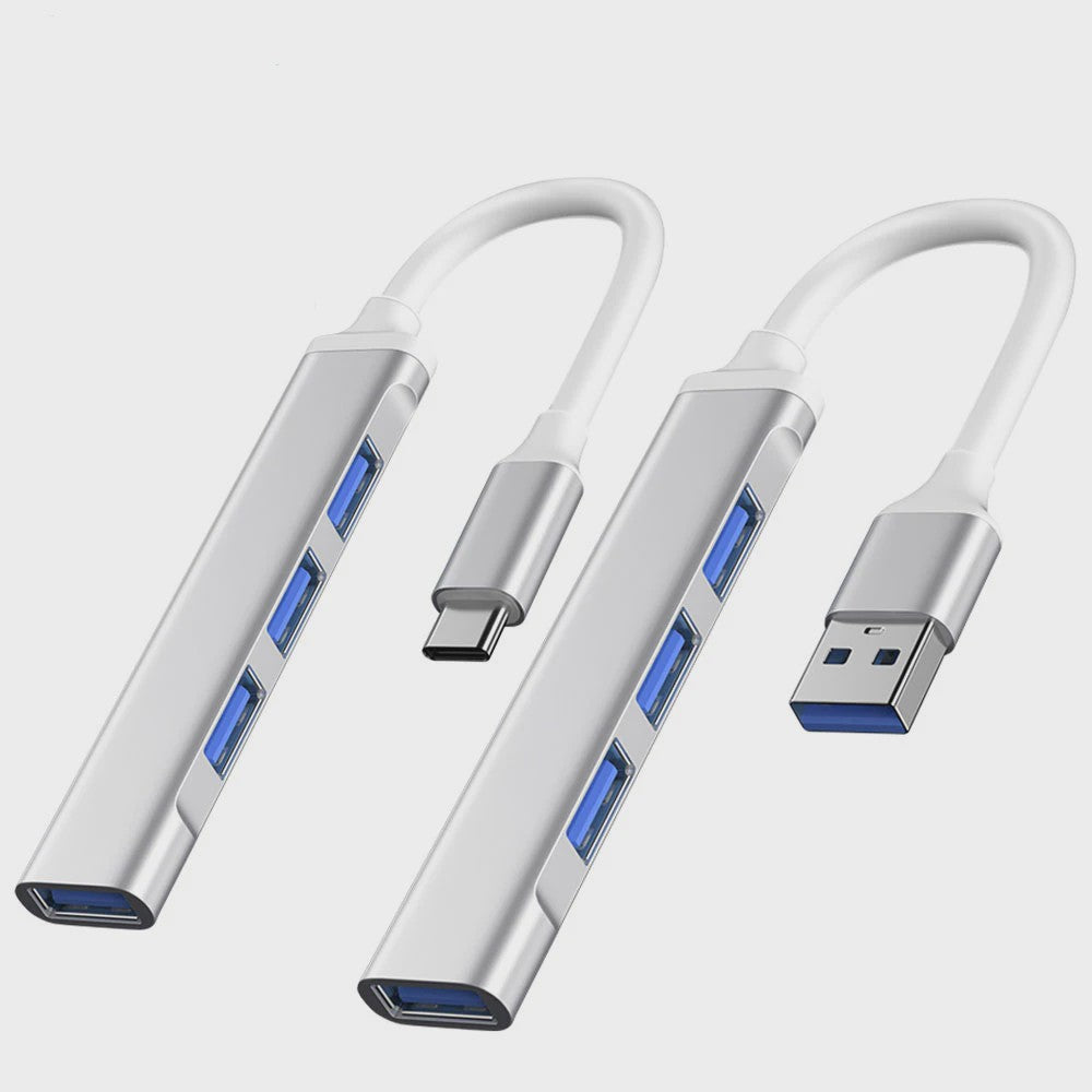USB C Hub 3.0 met 4 Poorten (1x USB 3.0, 3x USB 2.0) & OTG Functie - Aluminium Adapter voor Laptop & PC