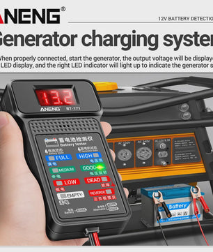 Digitale Auto Accu Tester 12V ANENG BT-171 met LED Display en Krokodillenklemmen
