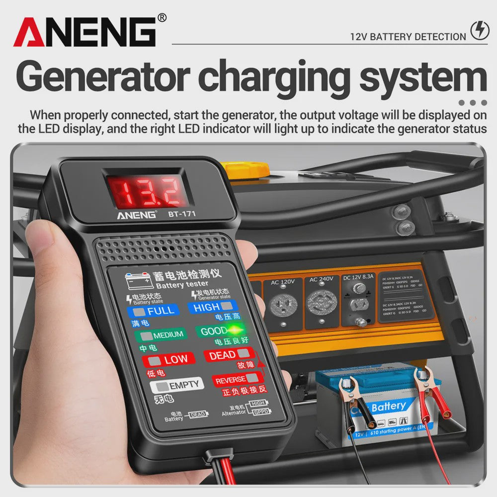 Digitale Auto Accu Tester 12V ANENG BT-171 met LED Display en Krokodillenklemmen