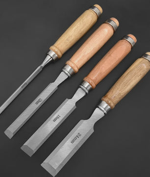 Professionele Houtsnijbeitel Set (4 stuks) - 6/12/18/24mm, Chroom-Vanadium Staal met Beukenhouten Handvatten