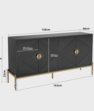Moderne Minimalistische Buffetkast Sideboard - Zwart met Gouden Accent, 162x40x80cm