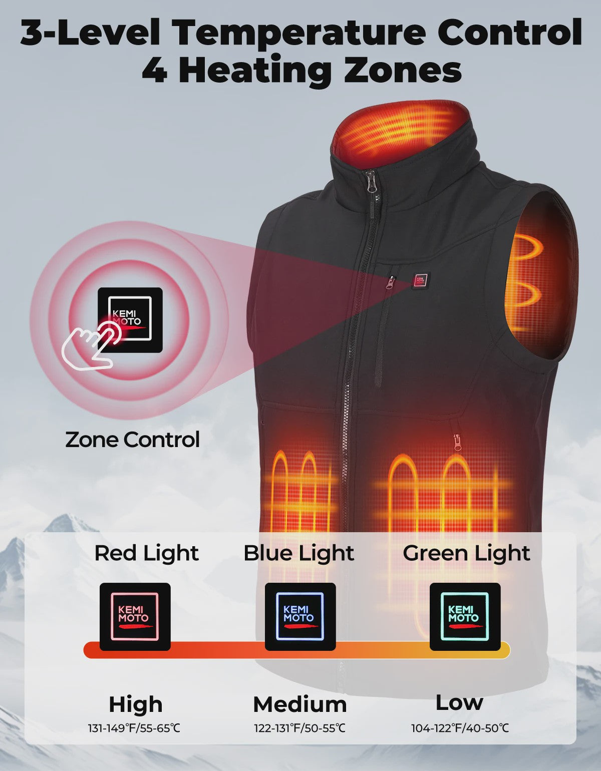 KEMIMOTO Unisex Verwarmd Vest met 10000mAh Batterij, App Temp Control & Waterafstotend - Lichtgewicht voor Buitenactiviteiten