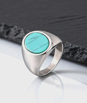 Stijlvolle Heren Ring van Natuursteen (Turquoise/Groen) - Roestvrij Staal Zegelring