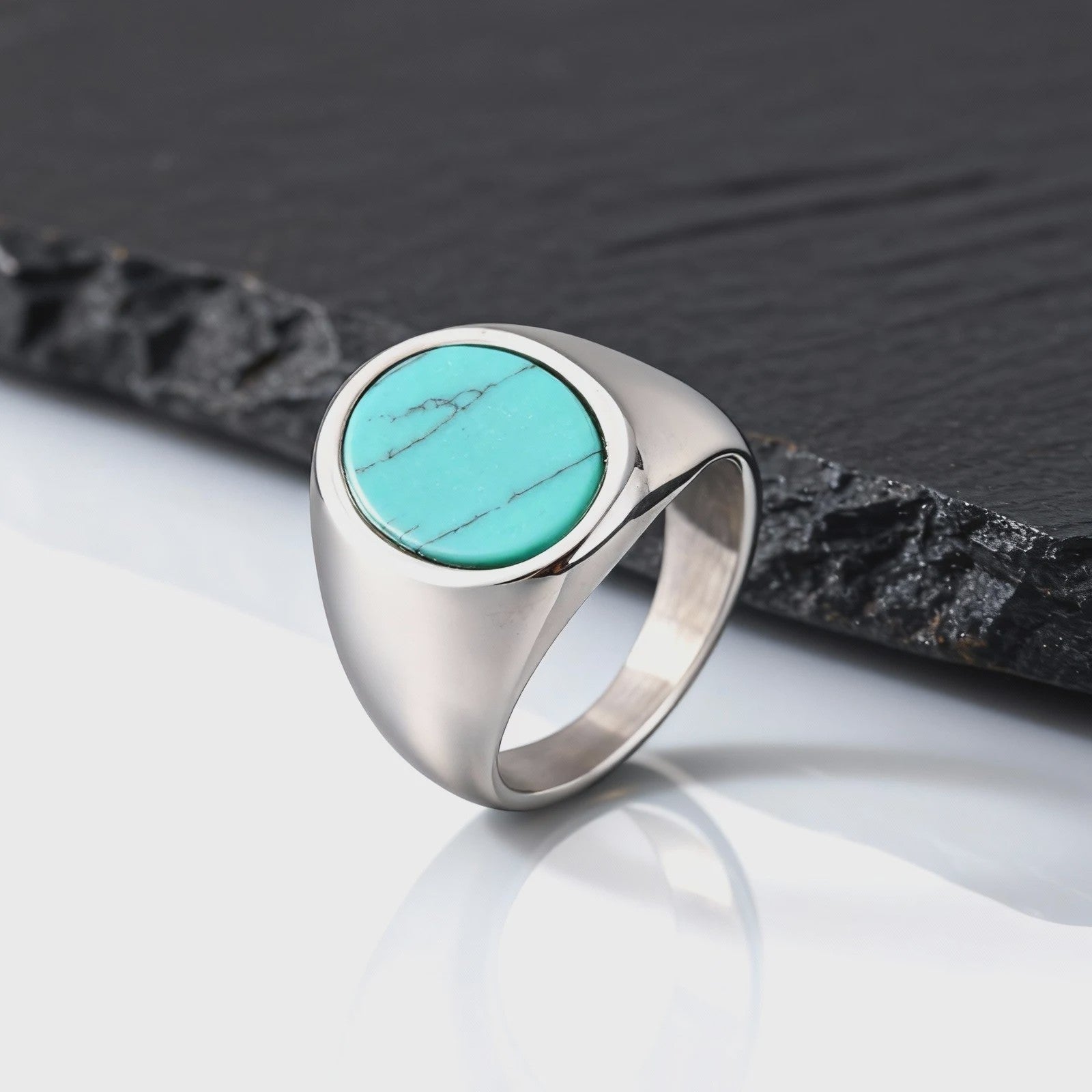 Stijlvolle Heren Ring van Natuursteen (Turquoise/Groen) - Roestvrij Staal Zegelring