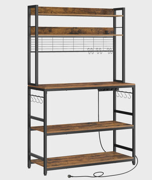 VASAGLE Keukenrek met Stopcontacten en 14 Haken - 100x40x170 cm