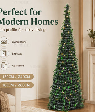 Opvouwbare Kunstkerstboom met LED-verlichting - 150cm of 180cm - Ruimtebesparend & Sfeervol