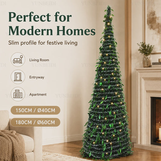 Opvouwbare Kunstkerstboom met LED-verlichting - 150cm of 180cm - Ruimtebesparend & Sfeervol