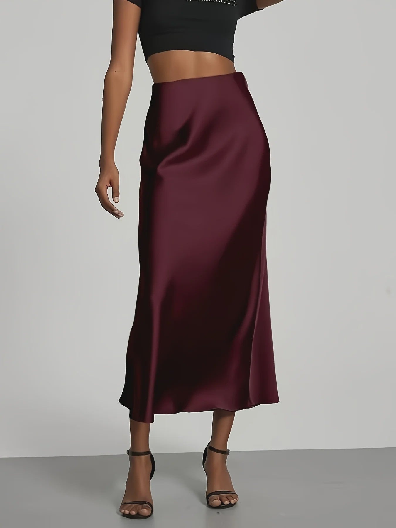 Elegante Satin Midi Rok met Hoge Taille en Draping - Veelzijdig & Chic