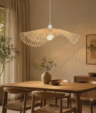 Handgemaakte Bamboe Plafondlamp - Natuurlijk Rotan Hanglamp met E27 Fitting