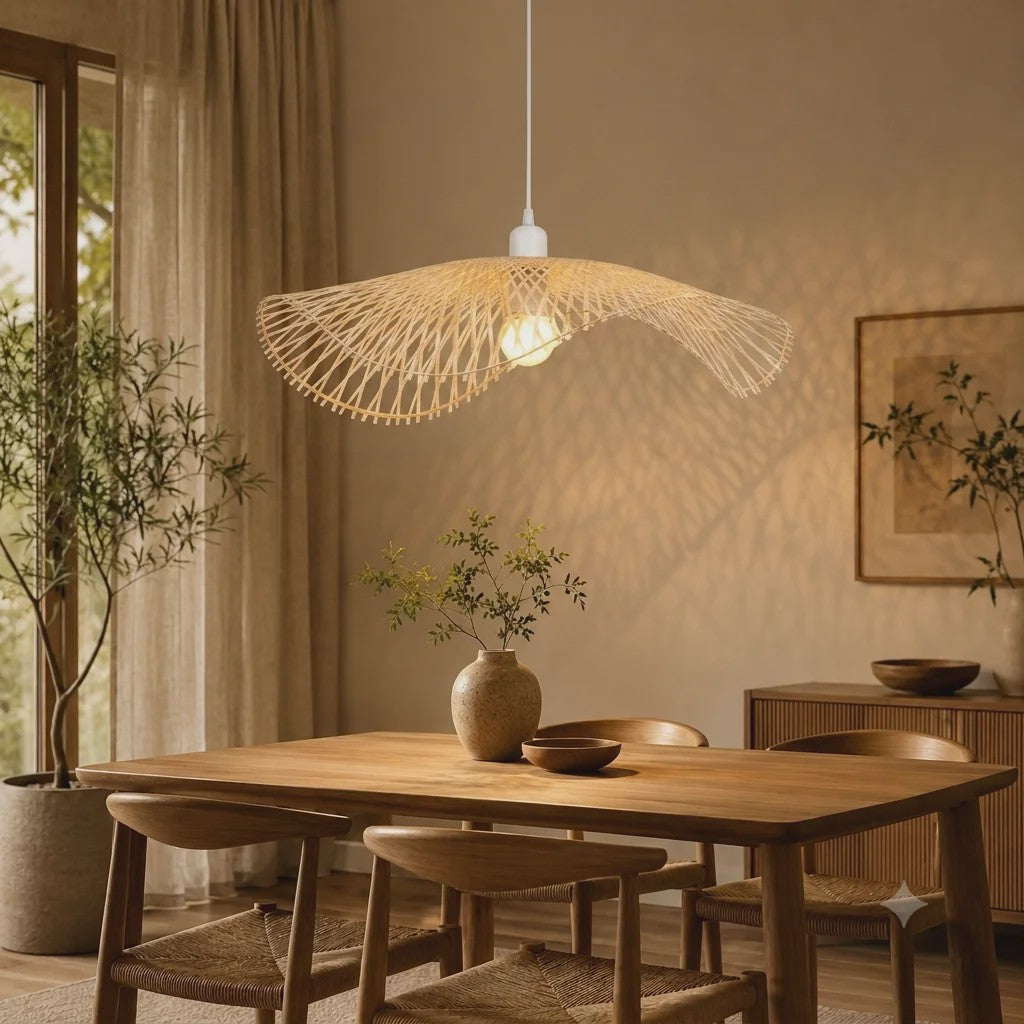 Handgemaakte Bamboe Plafondlamp - Natuurlijk Rotan Hanglamp met E27 Fitting