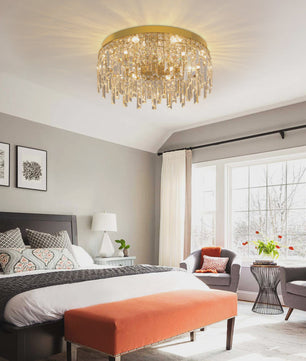Luxe Gouden Kristallen Plafondlamp 50cm - Sfeervolle Verlichting voor Woonkamer & Keuken
