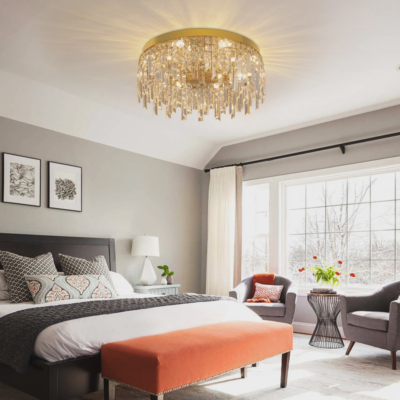 Luxe Gouden Kristallen Plafondlamp 50cm - Sfeervolle Verlichting voor Woonkamer & Keuken