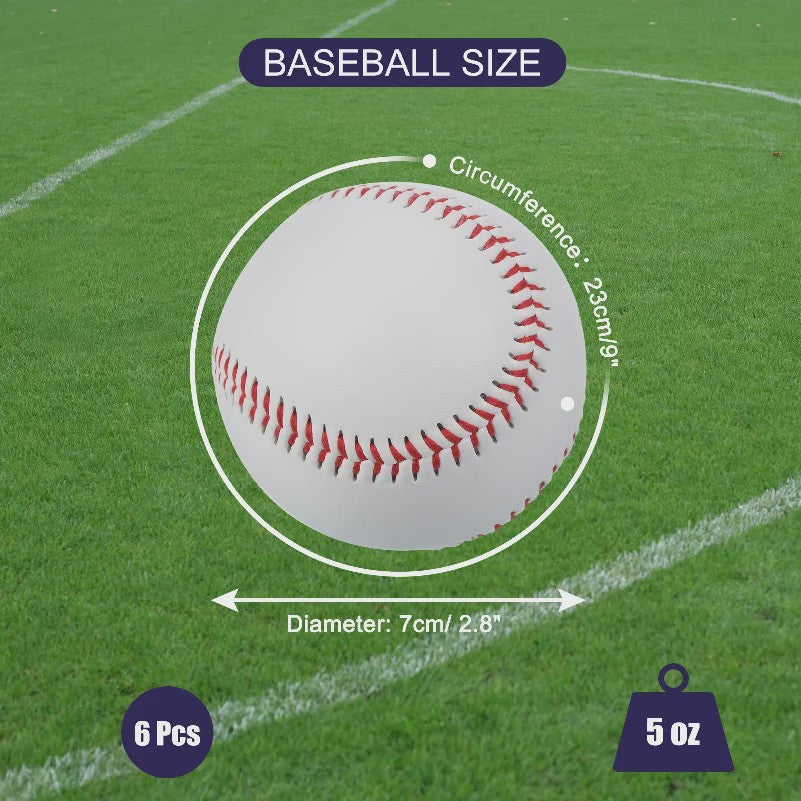 Set van 6 Harde Baseballs - Standaard Maat, Leer, Oefen & Trainingsballen
