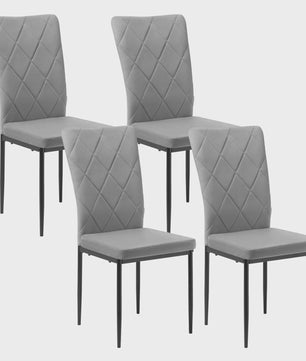 Set van 4 Luxe Eetkamerstoelen met Hoge Rugleuning - Gestoffeerd Velours & Stalen Poten
