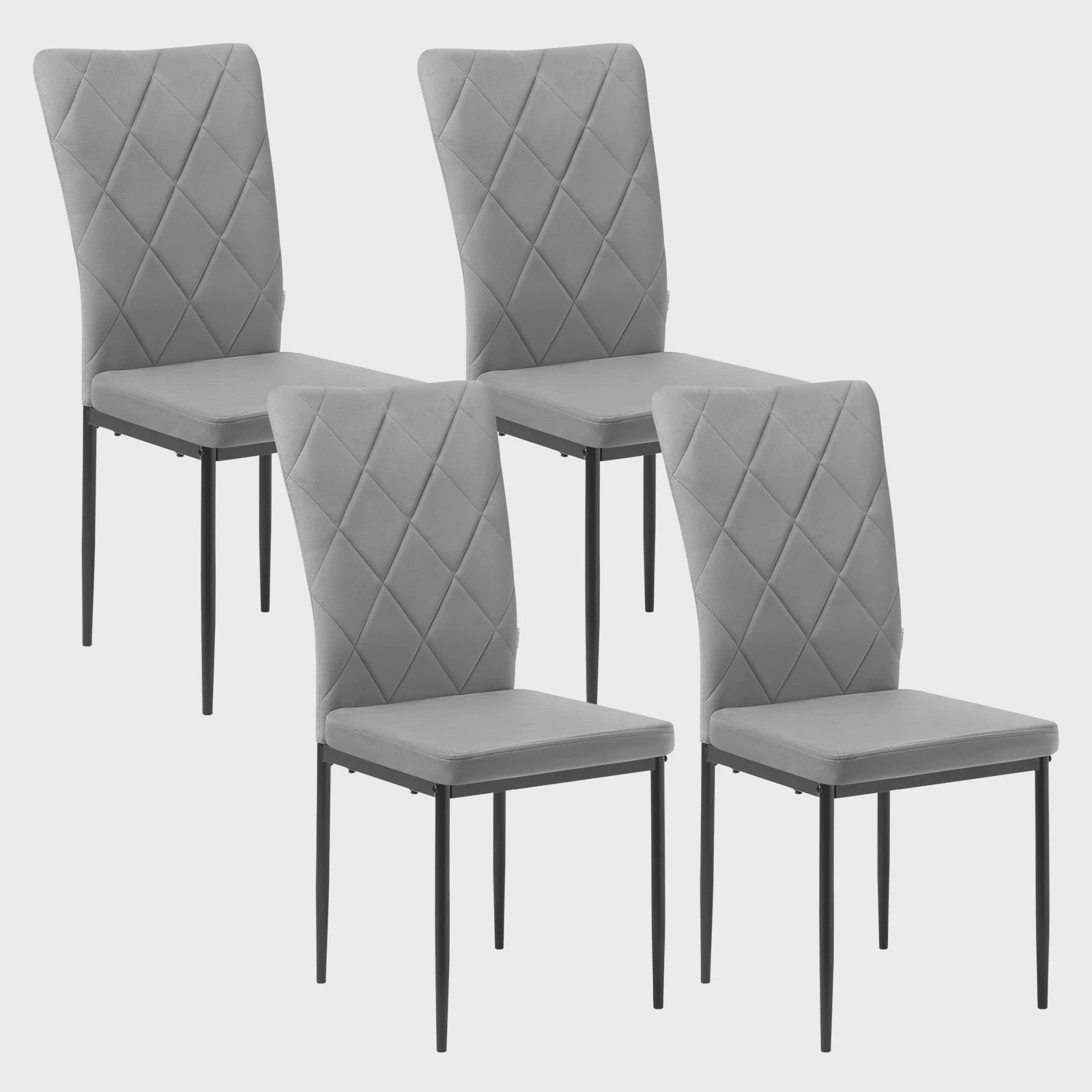 Set van 4 Luxe Eetkamerstoelen met Hoge Rugleuning - Gestoffeerd Velours & Stalen Poten