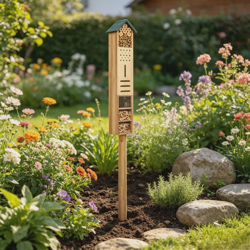 Houten Insectenhotel 150cm - Multifunctioneel & Rustiek Tuindecoratie voor Nuttige Insecten