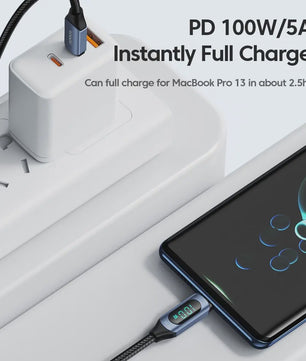 Toocki USB-C naar USB-C Kabel 100W PD Fast Charging met Digitaal Display