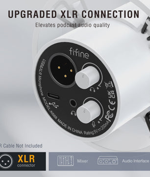 FIFINE K688 Dynamische XLR/USB Microfoon met Real-time Monitoring, Gain Knob & Mute