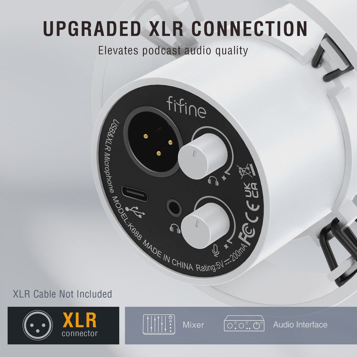 FIFINE K688 Dynamische XLR/USB Microfoon met Real-time Monitoring, Gain Knob & Mute