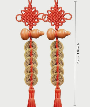 Chinese Feng Shui Munt Hanger met Vijf Keizers Munten en Kalebas - Geluk & Welvaart