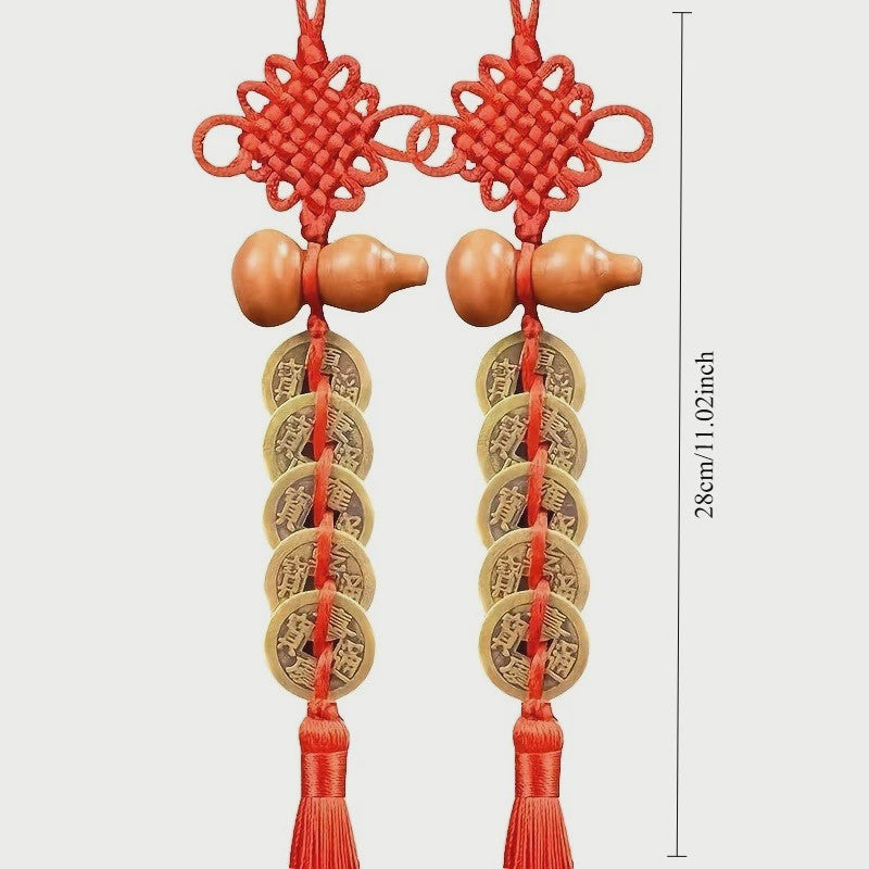 Chinese Feng Shui Munt Hanger met Vijf Keizers Munten en Kalebas - Geluk & Welvaart