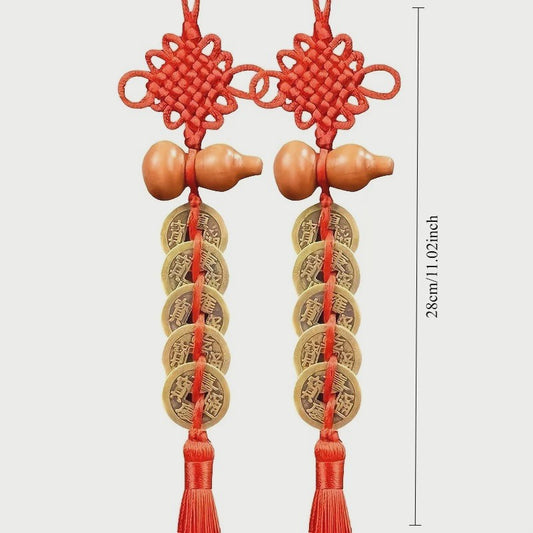 Chinese Feng Shui Munt Hanger met Vijf Keizers Munten en Kalebas - Geluk & Welvaart