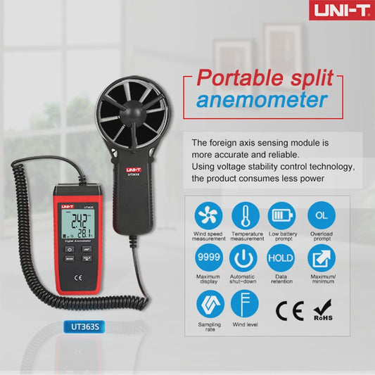 UNI-T UT363S Digitale Anemometer - Windsnelheid & Temperatuurmeter
