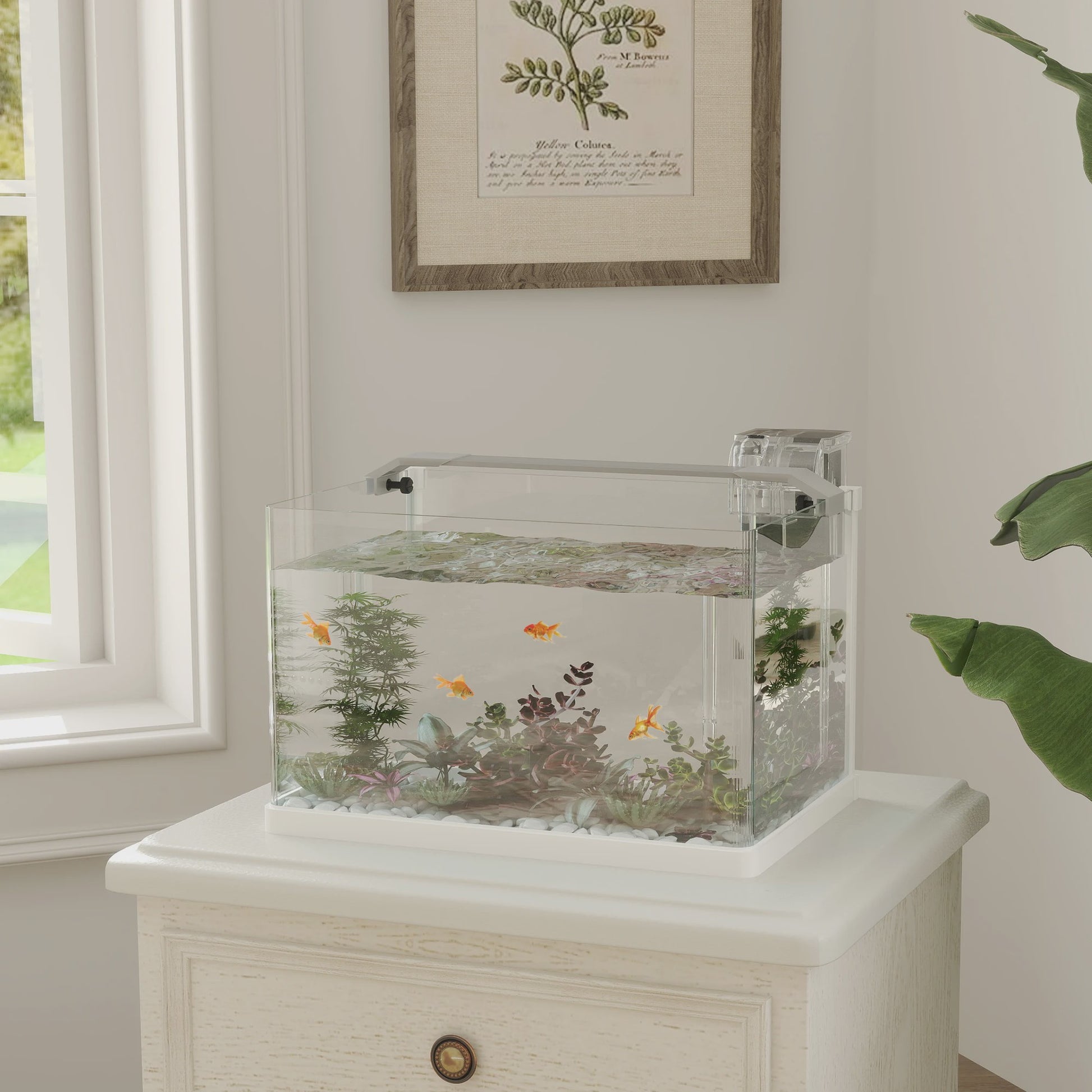 PawHut Glazen Aquarium met LED Verlichting, Filterpomp en 20L Inhoud - 38x26x27 cm Wit