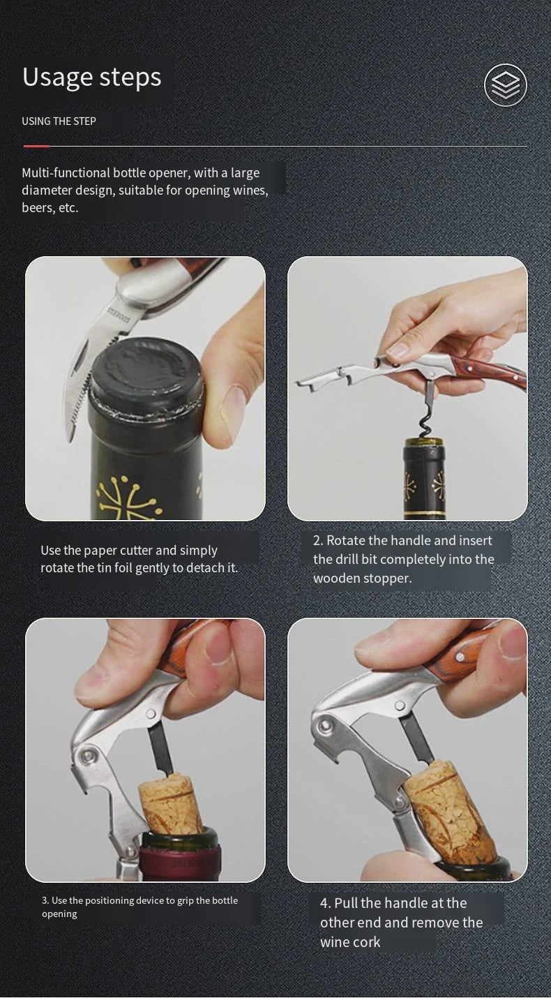 Multifunctionele Flesopener met Comfortabele Grip - Kurkentrekker & Kroonkurkopener