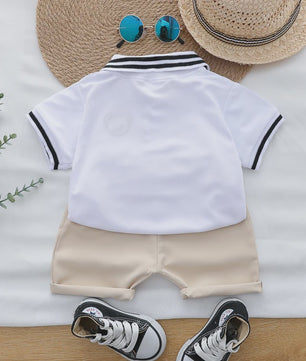Zomer Set: Polo Shirt met Geborduurde Beer & Shorts voor Kinderen
