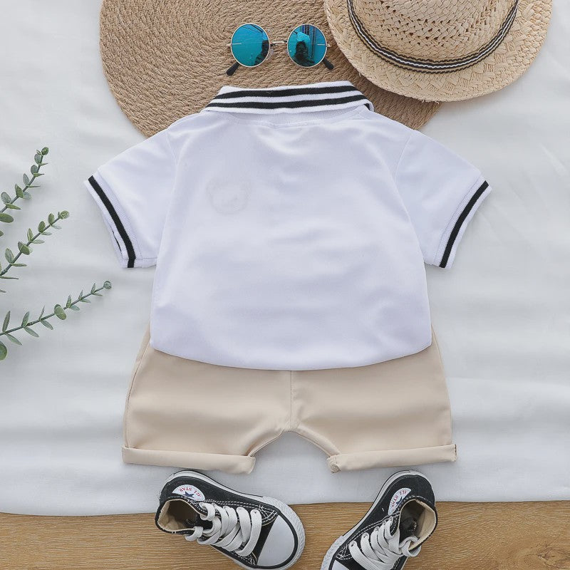 Zomer Set: Polo Shirt met Geborduurde Beer & Shorts voor Kinderen