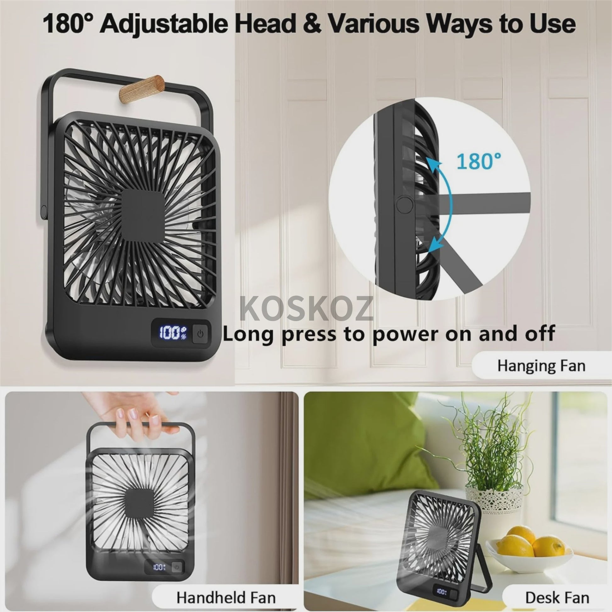 Draagbare USB Ventilator met 5 standen, 180° kantelbaar en stil