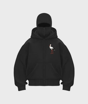 Unieke Heren Hoodie met Stork Bird Print - Stijlvol en Comfortabel