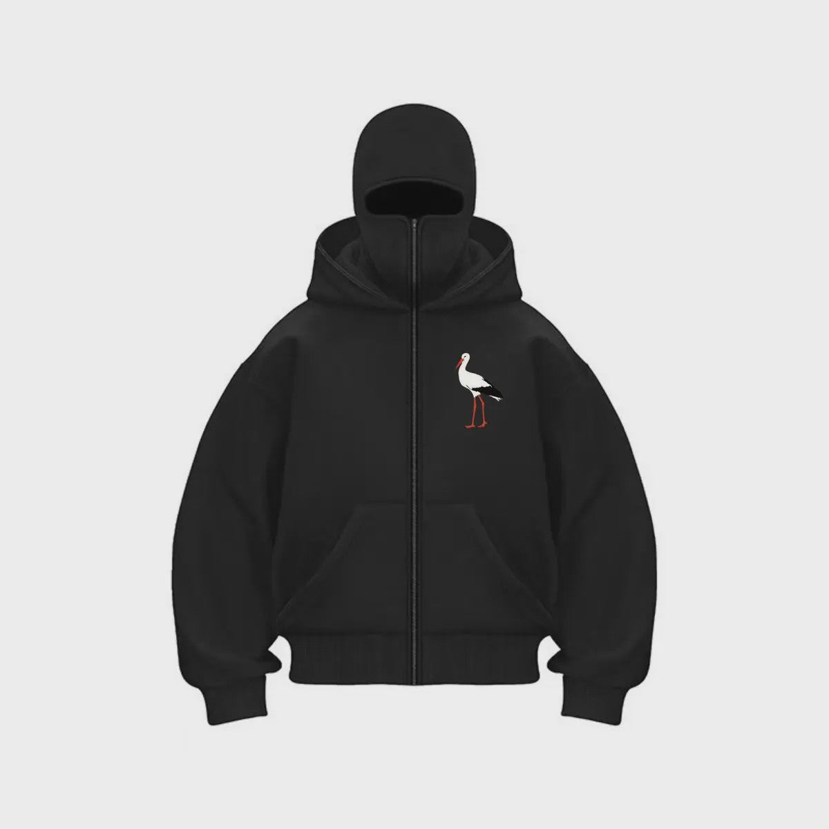 Unieke Heren Hoodie met Stork Bird Print - Stijlvol en Comfortabel