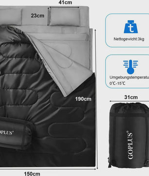 2-in-1 Slaapzak XL voor 2 Personen | Dubbel of Twee Enkele Slaapzakken | Inclusief 2 Kussens | 220x150cm