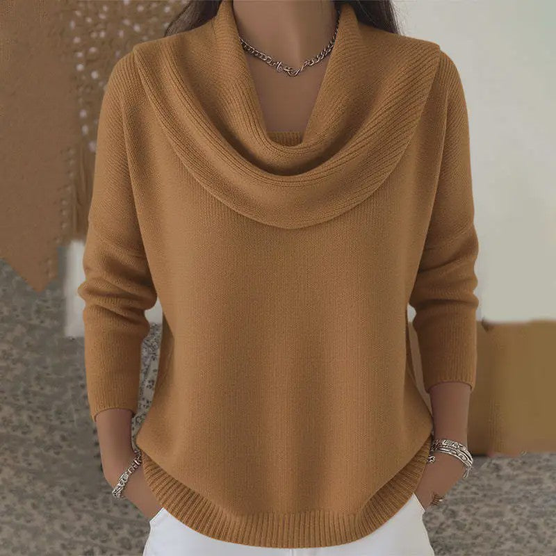 Dames Drapé Hals Trui - Effen Kleur Lange Mouwen - Herfst/Winter Collectie