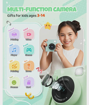 Direct Print Kinder Camera - 1080P HD Fotocamera met Instant Printer & Kleuren Prints