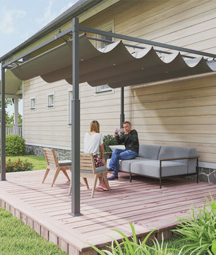 Outsunny Tuinpergola 3x3m met Intrekbaar Dak - Grijze Kleur