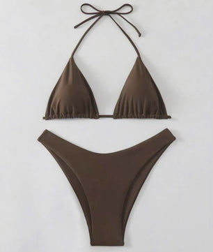 Dames Bikini Thong - Sexy Braziliaanse Stijl met Halter en Vetersluiting - Verkrijgbaar in Wit, Zwart & Koffie