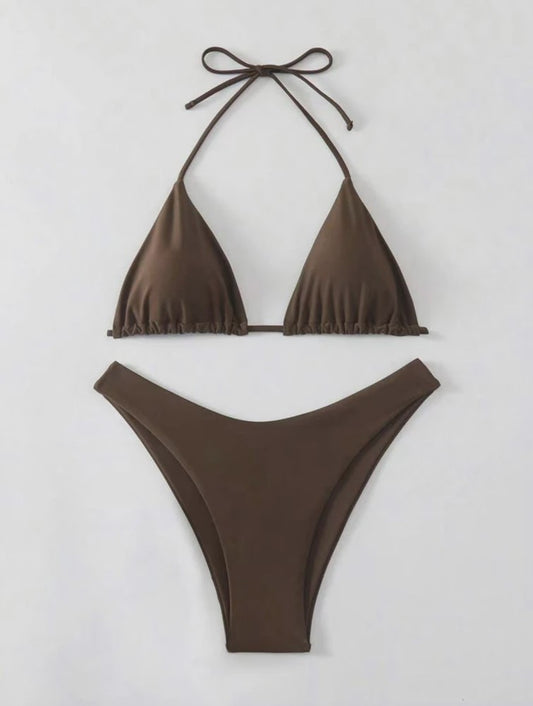 Dames Bikini Thong - Sexy Braziliaanse Stijl met Halter en Vetersluiting - Verkrijgbaar in Wit, Zwart & Koffie